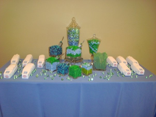 blue and green wedding candy bars